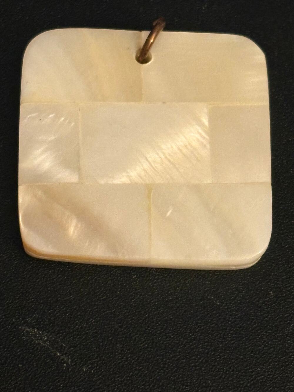 Vintage Mother of Pearl Mosaic artisan Square Pendant